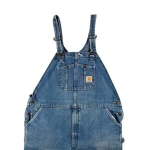 Carhartt R07 DST Mens Distressed Blue Rugged Denim Work Bib Overalls - 44x30